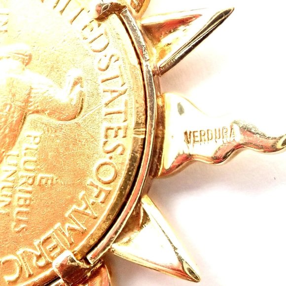 Authentic! Verdura 18k Yellow Gold 22k Yellow Gold $10 US Coin Pin Brooch - Picture 3 of 9